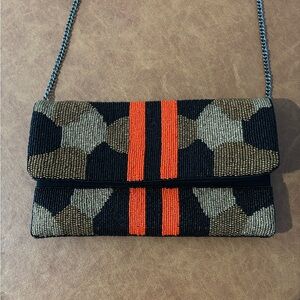 Elegant Black and Orange Beaded Clutch
